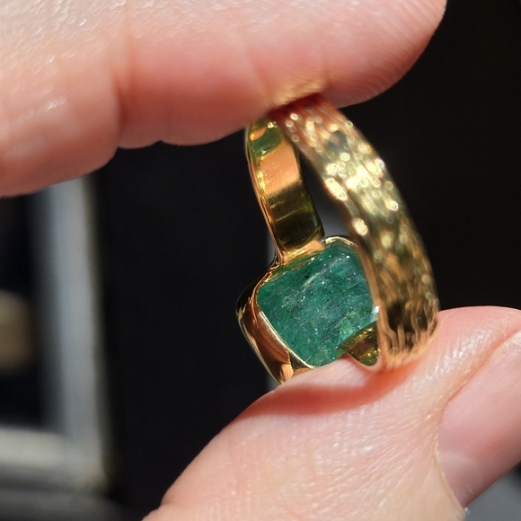 Green Beryl 5k sterling & gold ring sz7.75 - Picture 9 of 12